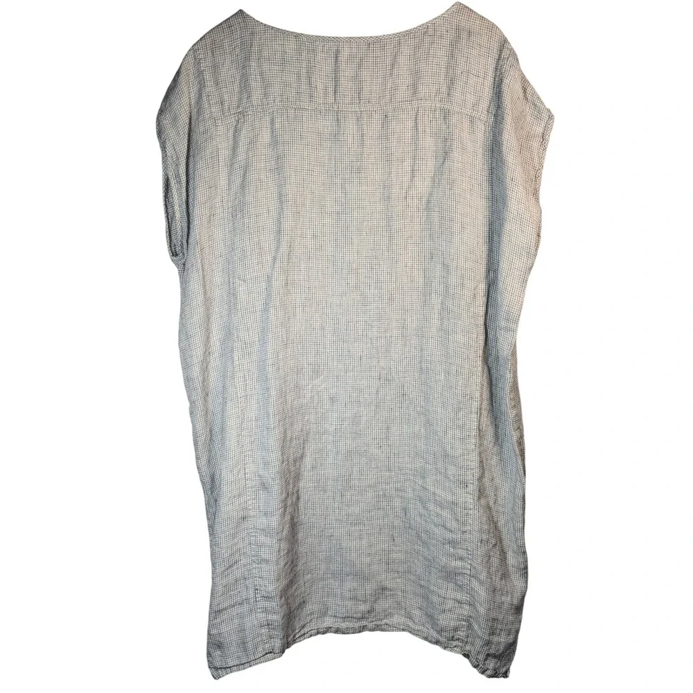 Eileen Fisher Organic Linen Slub Check Grid print Dress Checkered Tunic Dress XL - Picture 6 of 9